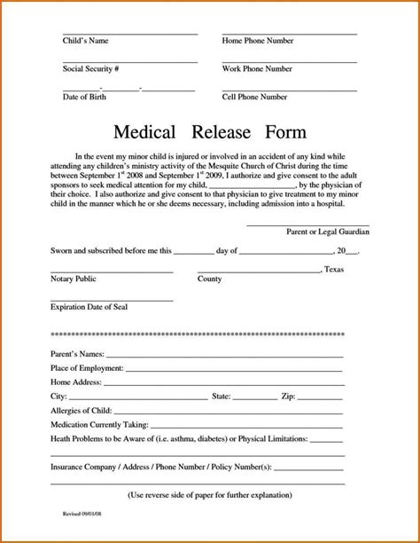 Medical Release Forms Printable