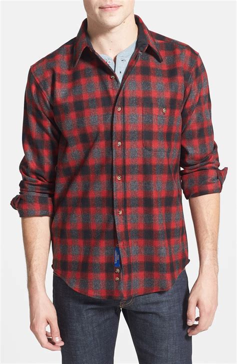Pendleton Trail Fitted Plaid Wool Flannel Shirt In Red For Men Red