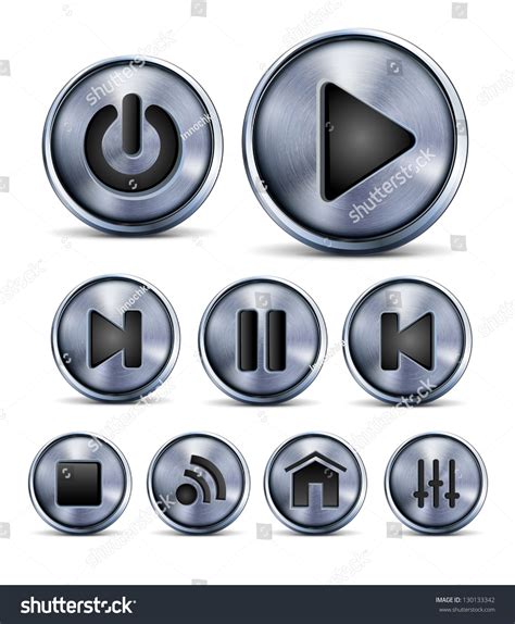 Set Navigation Buttons Made Metal Isolated Stock Vector Royalty Free