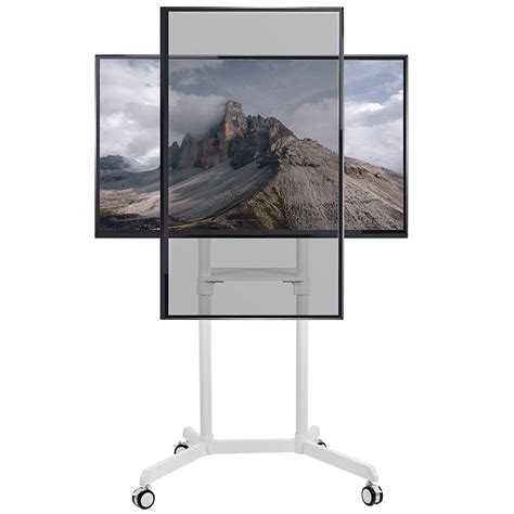 Stand Tv02pw White Mobile Portrait To Landscape Tv Cart For 37 To 70