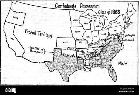 Inglés Mapa Mostrando Las Posesiones De La Unión Y La Confederación