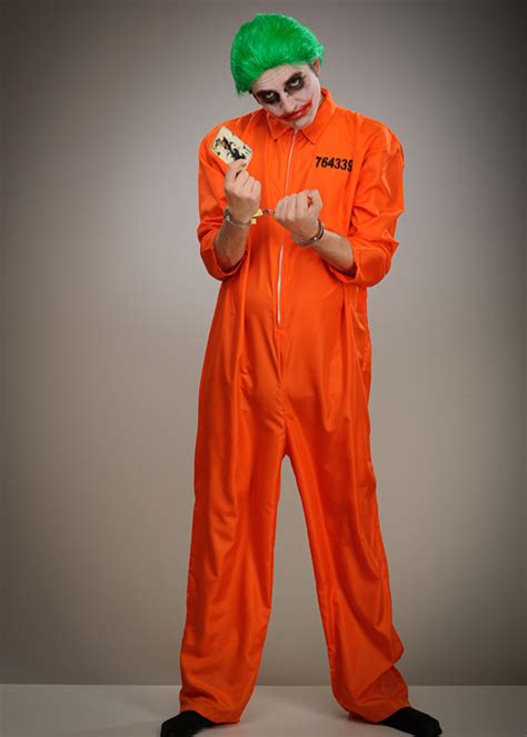 Mens The Joker Style Orange Escaped Prisoner Jumpsuit