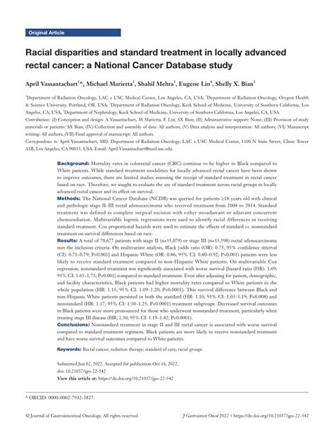 Pdf Racial Disparities And Standard Treatment In Locally Advanced