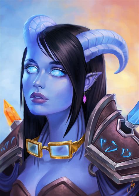amazing monster girl draenei race with blue skin [artist june jenssen] world of warcraft