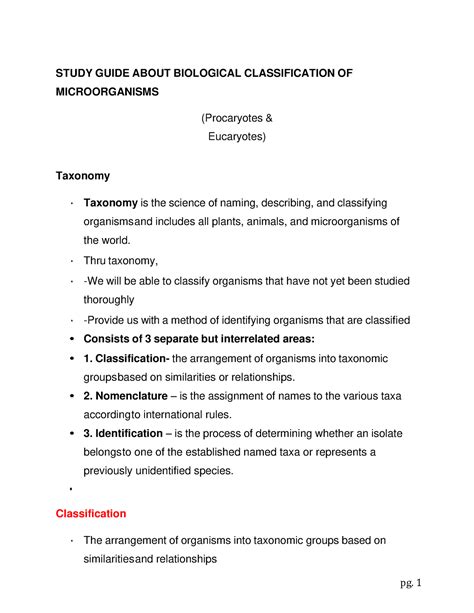 Study Guide About Biological Classification Of Microorganisms Study