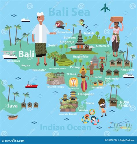 Bali Indonesia Map And Travel Stock Vector Illustration Of Culture