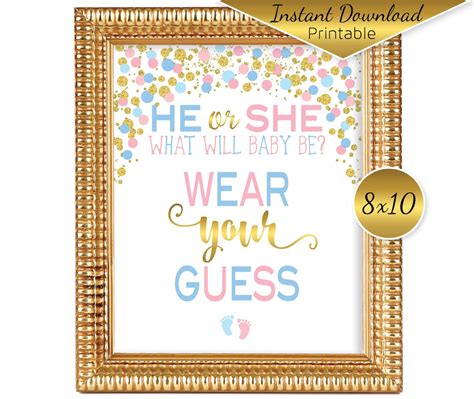 Wear Your Guess Gender Reveal 8x10 Sign Printable Decor He Etsy