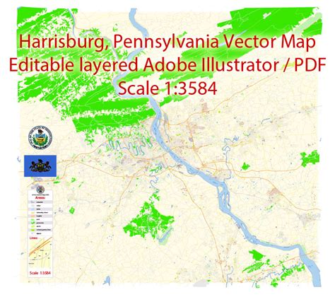 Harrisburg Metro Area Pdf Map Vector Exact City Plan Pennsylvania Us