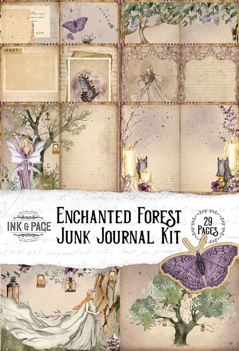 Paper Scrapbook Paper Enchanted Forest Printable Junk Journal Kit Fairy