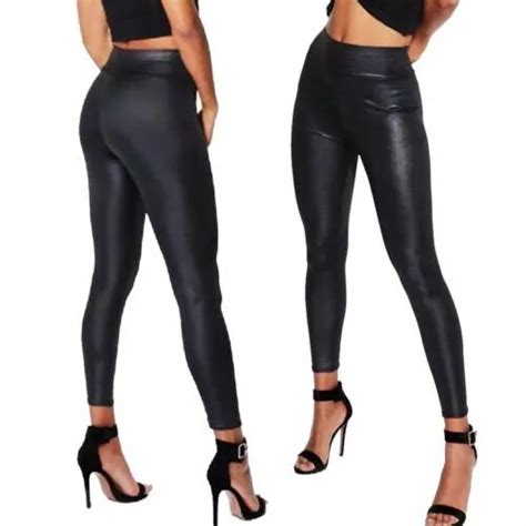 ladies black faux leather leggings wet look shiny stretchy high waist uk 8 26 £7 99 picclick uk