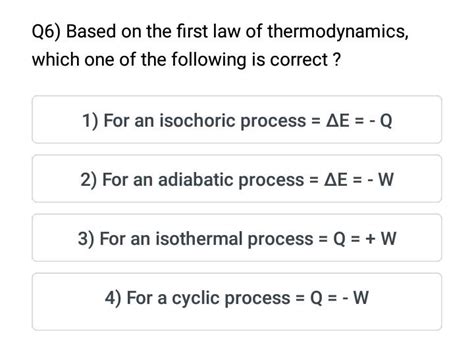 Equation Of First Law Of Thermodynamics For An Isochoric Process Is