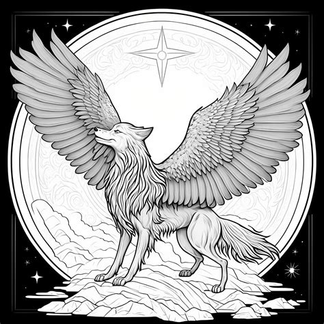 Coloring Book Page Winged Wolf At Full Moon By Pm Artistic On