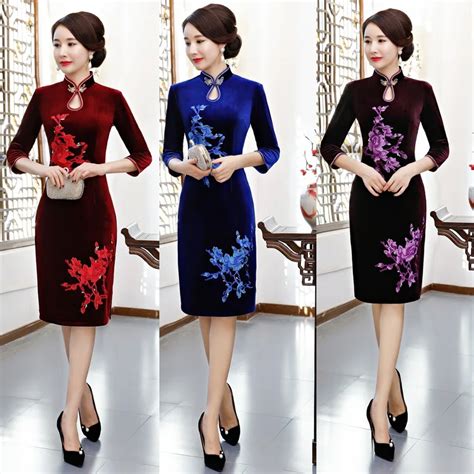vintage velvet chinese women s short dress cheongsam qipao evening dress s 4xl free shipping