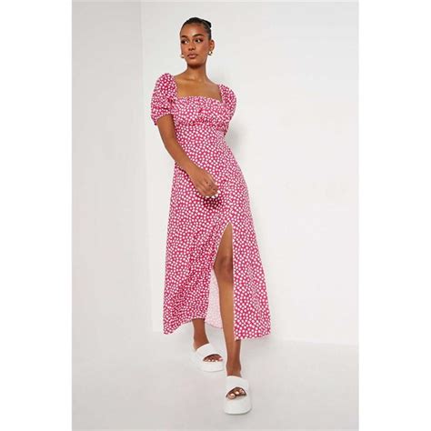 I Saw It First Square Neck Polka Dot Woven Short Puff Sleeve Dress