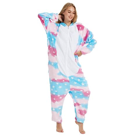Colorful Blue Unicorn Onesie Adult Animal Kigurumi Pajamas Costume For