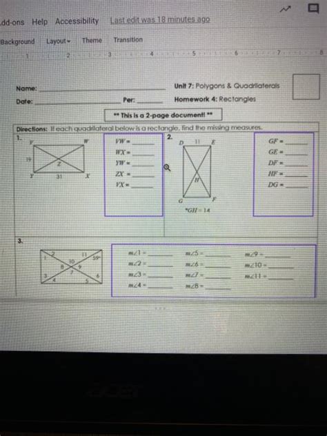 This problem has been solved! Solved: Unit 7 Homework 4 Rectangles Directions: If Each Q ...