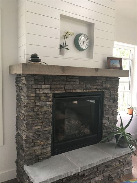 Nov 11 2019 Stacked Stone With An Aged Cedar Mantle And Shiplap