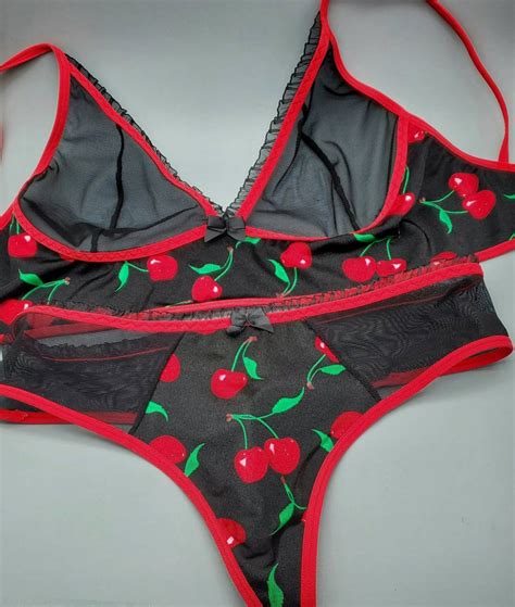 Cherry Sexy See Through Lingerie Set Handmade Sexy Lingerie Etsy