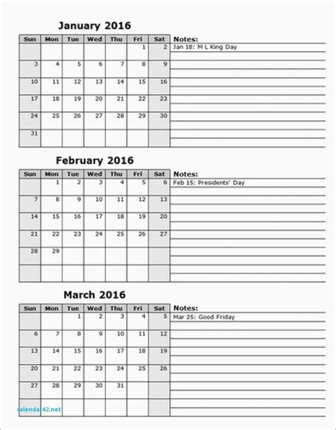 Printable 3 Month Calendar