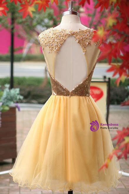 Stunning Gold Homecoming Dresses Sequin Applique