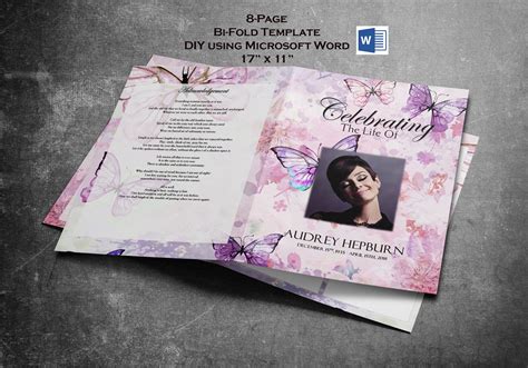 Ledger Size 8 Page Bi Fold Funeral Program Purple Orchids 17 X 11