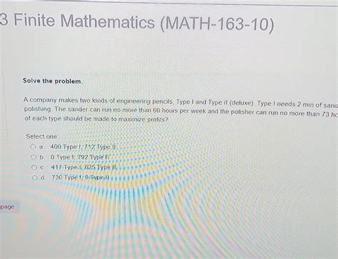 Finite Mathematics MATH 163 10 Solve The Problem A Chegg