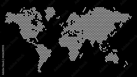 Black And White Hexagonal Pixel World Map Vector Illustration Planet