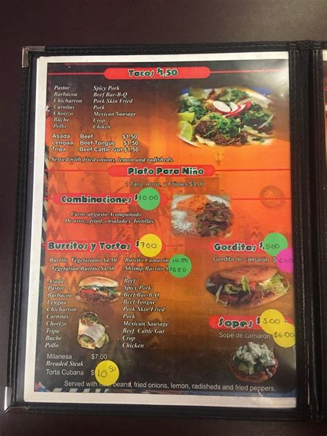 Menu At Tacos Y Mariscos Lindo México Restaurant Hendersonville 917b