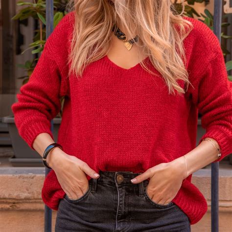 Pull Oversize Grosses Mailles Doux Ava Rouge Holy Gaby