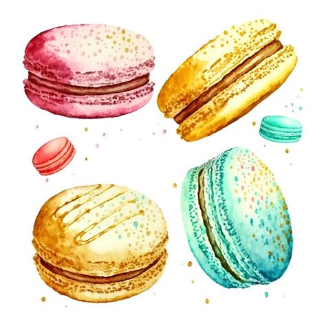 Premium Vector Watercolor Set Macaroons Decorated Isolated On White