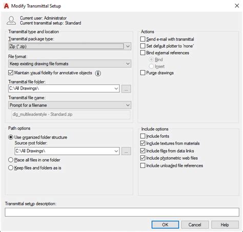 Modify Transmittal Setup Dialog Box Autocad 2022 Autodesk Knowledge