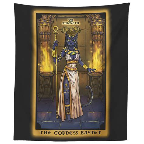 The Goddess Bastet Strength Tarot Card Tapestry Egyptian Cat Etsy
