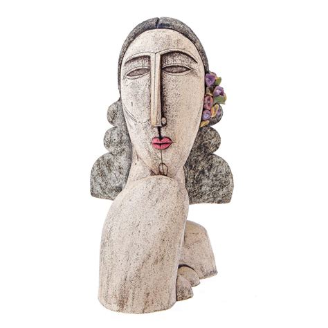 Head Bust Female Sculpture Carmen Handmade Ceramic Art Deco