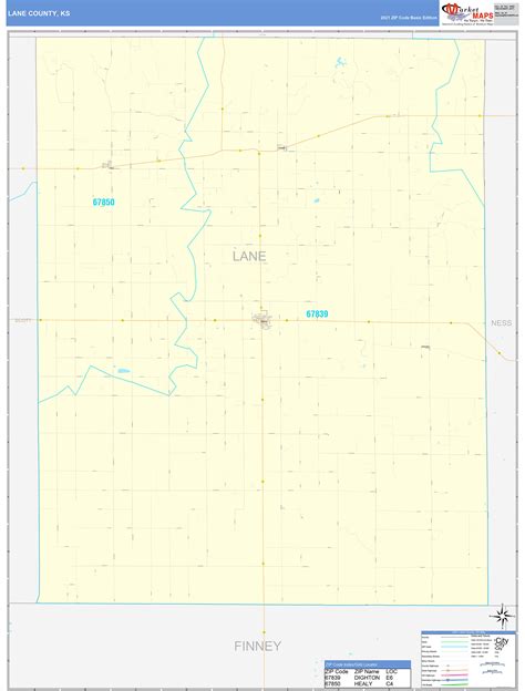 Lane County Ks Zip Code Wall Map Basic Style By Marketmaps