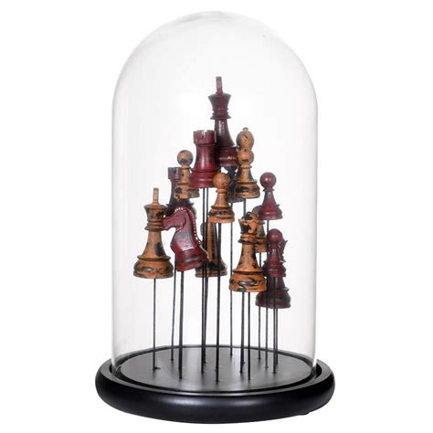 Chess Pieces In Glass Cloche Dome Bell Jar Unique Home Etsy