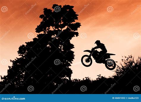 Motocross Action With Sunset Background Stock Photo Image Of Speed