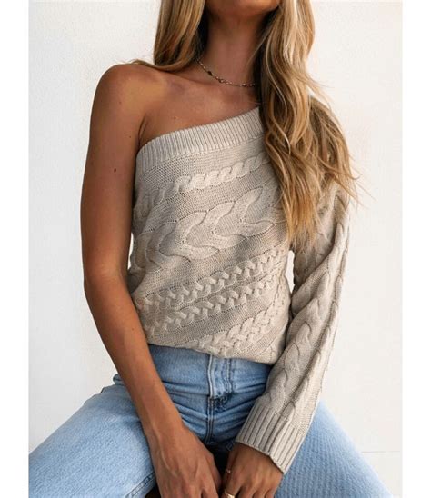 Sexy One Shoulder Cable Knit Sweater