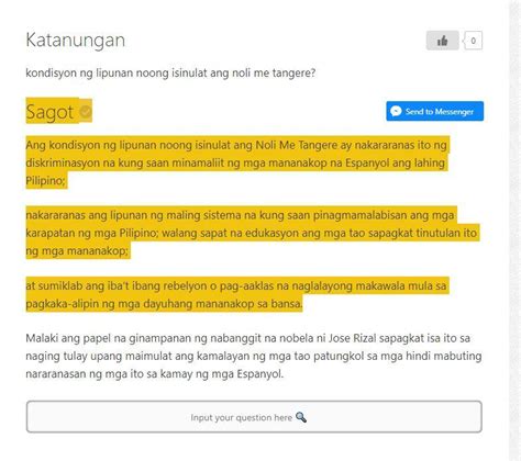A Isa Isahin Ang Kondisyon Ng Lipunan Noong Isinulat Ni Rizal Ang Noli Me Tangere At Magbigay