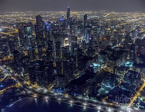 Chicago Night Skyline Aerial Photo Photograph By David Oppenheimer
