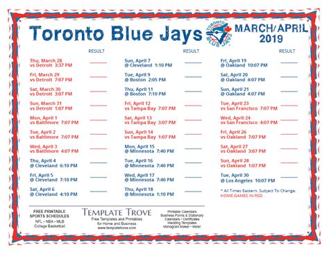 On the heels of today's toronto blue jays 2021 top 10, ben badler answered blue jays questions below. Printable 2019 Toronto Blue Jays Schedule