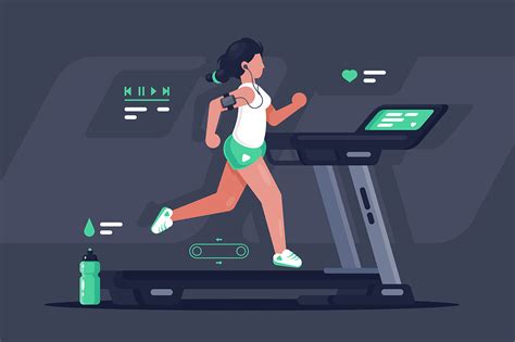Flat Silhouette Young Woman Running On Treadmill Kit8