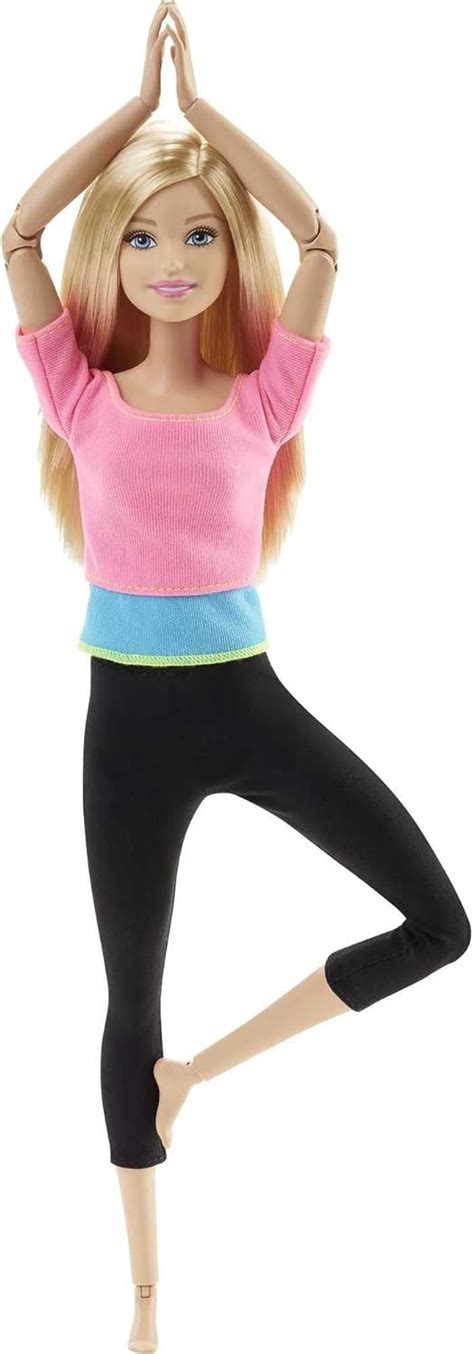 barbie made to move poupee articulee fitness ultra flexible blonde avec haut rose et 22 points d