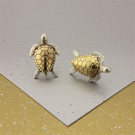 Small Turtle Necklace And Studs Set In Gold And Silver By Simon Kemp