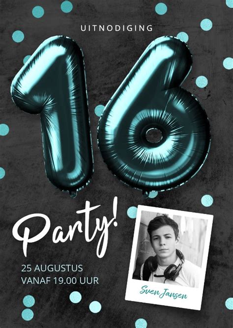 Uitnodiging Verjaardag 16 Jaar Jongen Ballonnen Kaartje2go