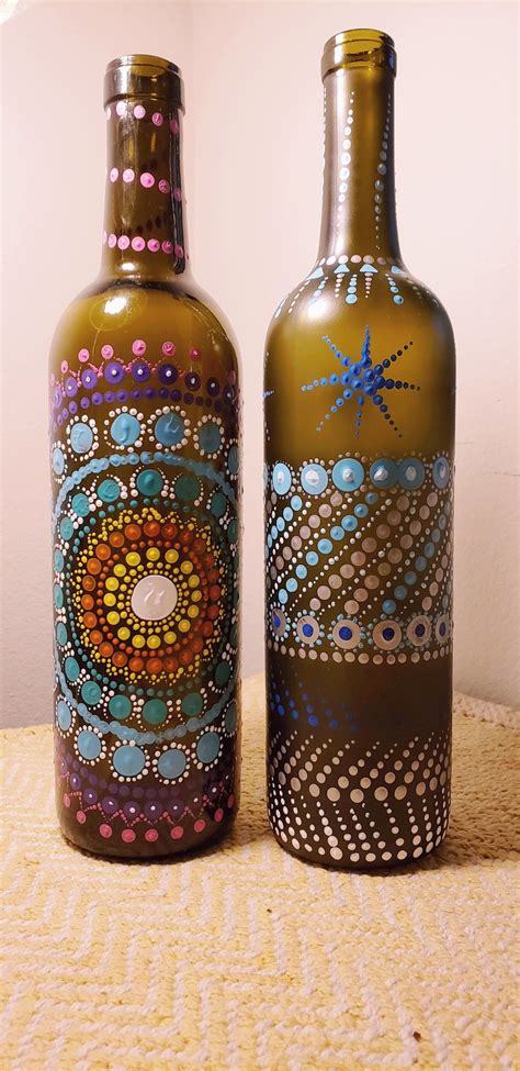Wine Bottle Painting Hand Painted Using Bohemian Bright Colors Hand