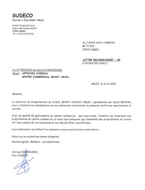 Modele de letre pour arete. La Grande distribution renonce ! - Alliance Anti-corrida