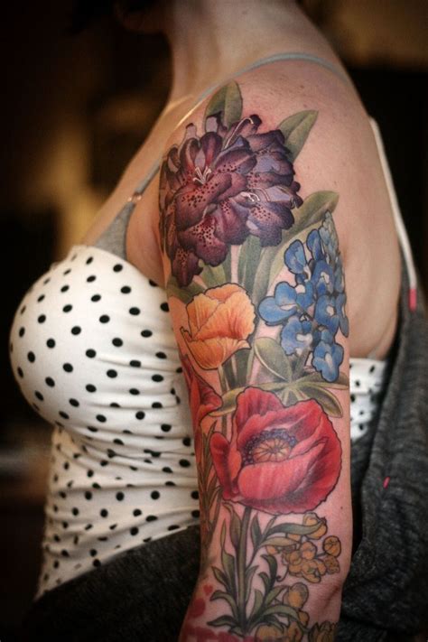 Floral Half Sleeve By Alice Kendall Mostly Healed Purple Flower