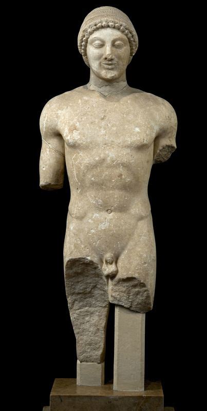 Statue Of Smiling Kouros With Dedication To Apollo Ca 500 Bc Parian Marble Height 96 Cm