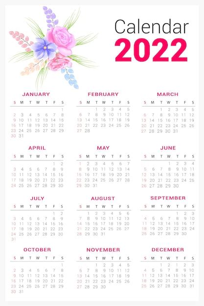 Premium Vector Watercolor Floral Calendar Design 2022