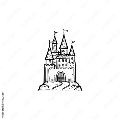 Vector Hand Drawn Fairytale Castle Outline Doodle Icon Fairytale